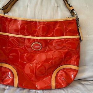 Coach Glossy Red and Tan Shoulder Bag